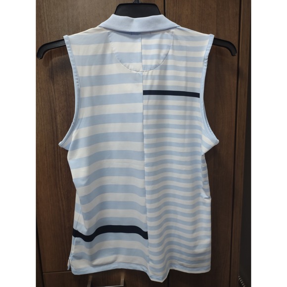 G/FORE Sleeveless Golf Polo Shirt Striped Athletic Top Blue White Large - Picture 3 of 6